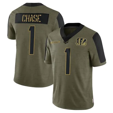 Men's Cincinnati Bengals Ja'Marr Chase Olive 2021 Salute To Service Jersey - Limited