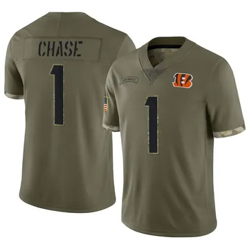 Men's Cincinnati Bengals Ja'Marr Chase Olive 2022 Salute To Service Jersey - Limited