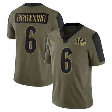 Youth Nike Cincinnati Bengals Jake Browning Olive 2021 Salute To Service Jersey - Limited